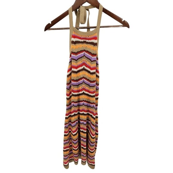 SO Goods for Life Midi Sweater Halter Dress Women Sz M Crochet Brown Orange Fall - Picture 2 of 9